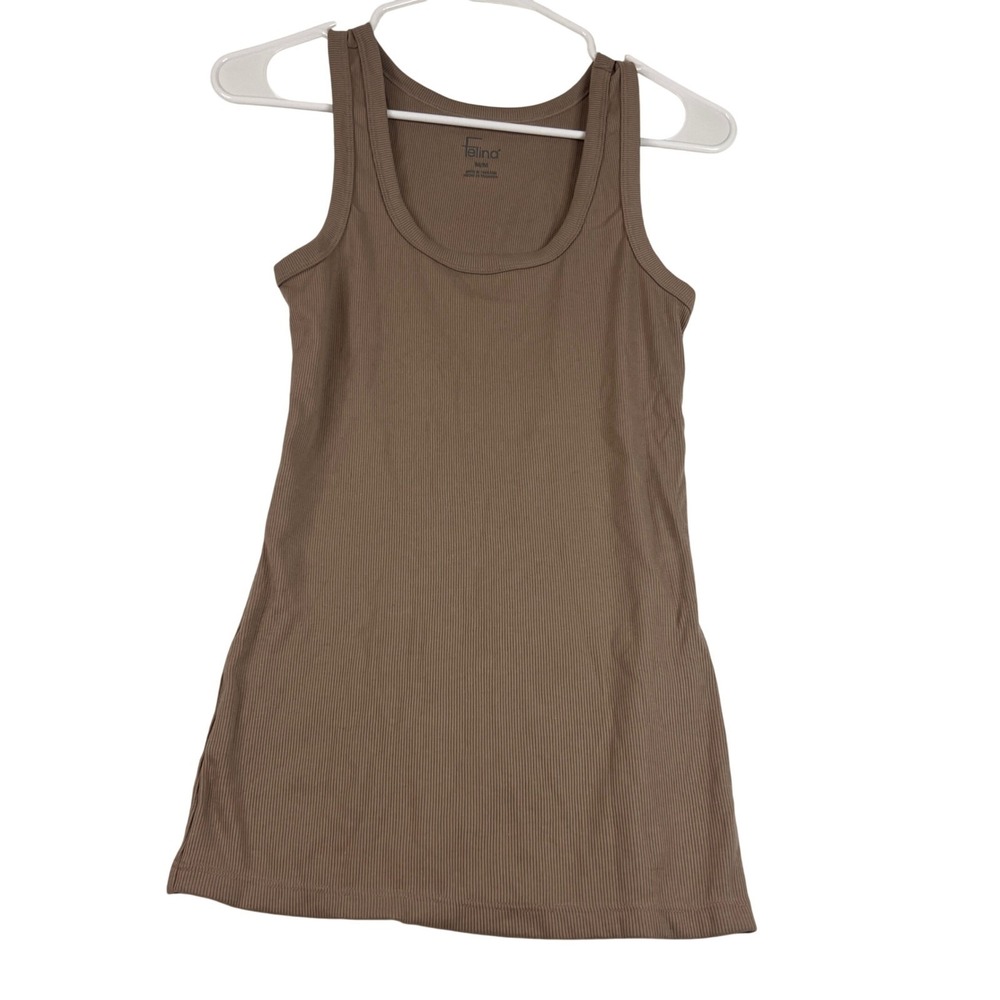 Felina Womens Ribbed Scoop Neck Tank Top Taupe Brown Cotton Blend Size Medium